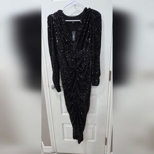 Express Black Sequin Long Sleeve Dress